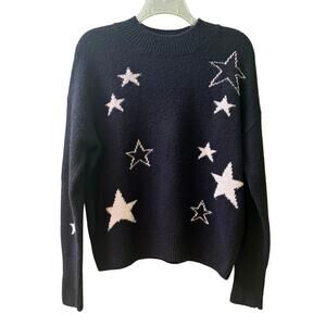Rails Kana Star Black Wool Cashmere Blend Sweater Midnight Ivory Size S